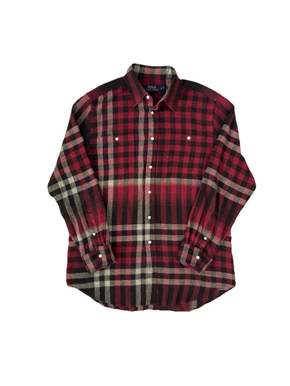 Ralph Lauren Men's Large Red Plaid Wool Blend Cashmere Button Up Shirt